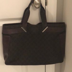 Final Price  ✅Gucci Dark Brn Jacquard Leather Tote